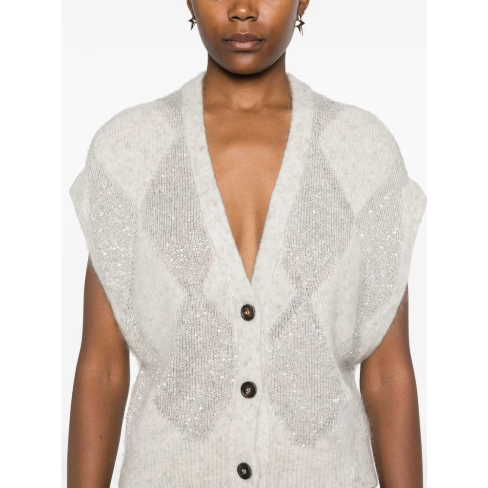 BRUNELLO CUCINELLI Grijze Argyle Paillet Sweater Gray Dames