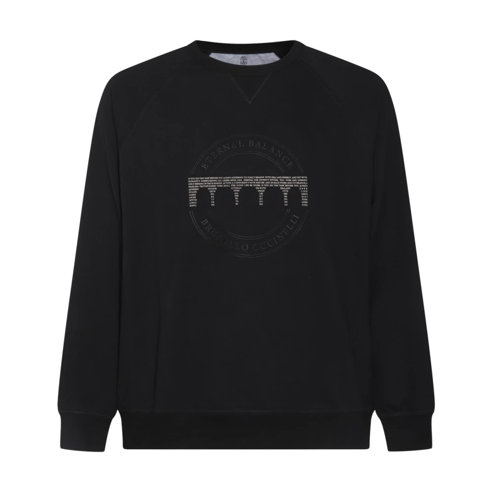 BRUNELLO CUCINELLI Zwarte Katoenen Geborduurde Sweater Black Heren