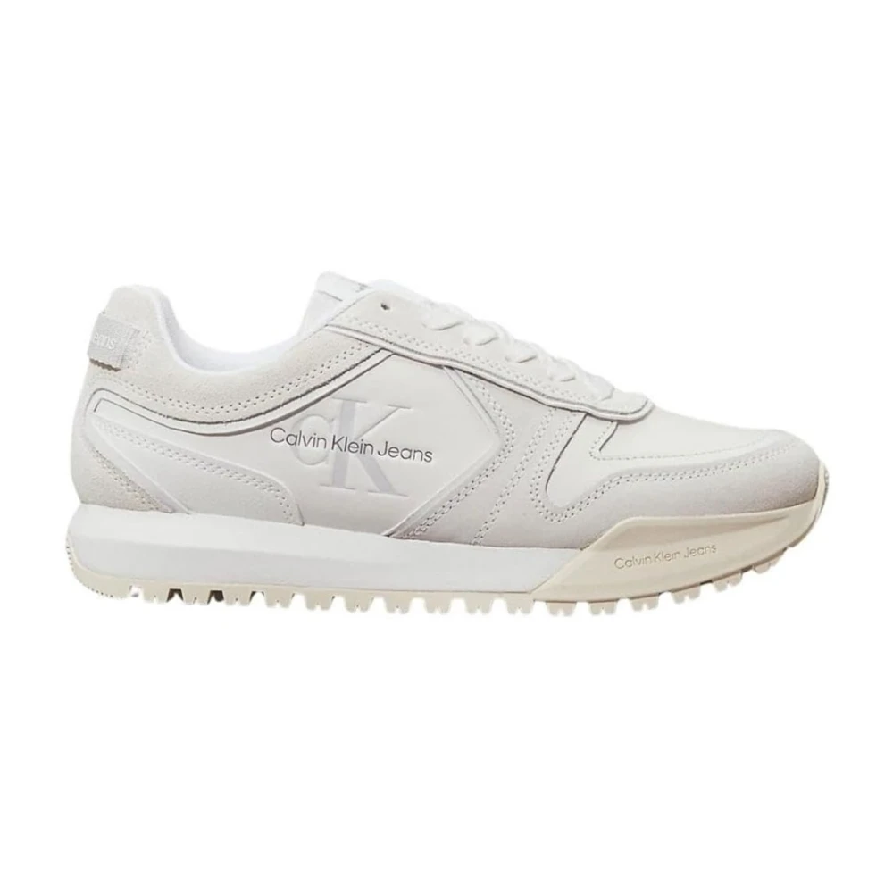 Calvin Klein Women's White Sneakers,, Leather Running Shoes Toothy Size 6 Uk