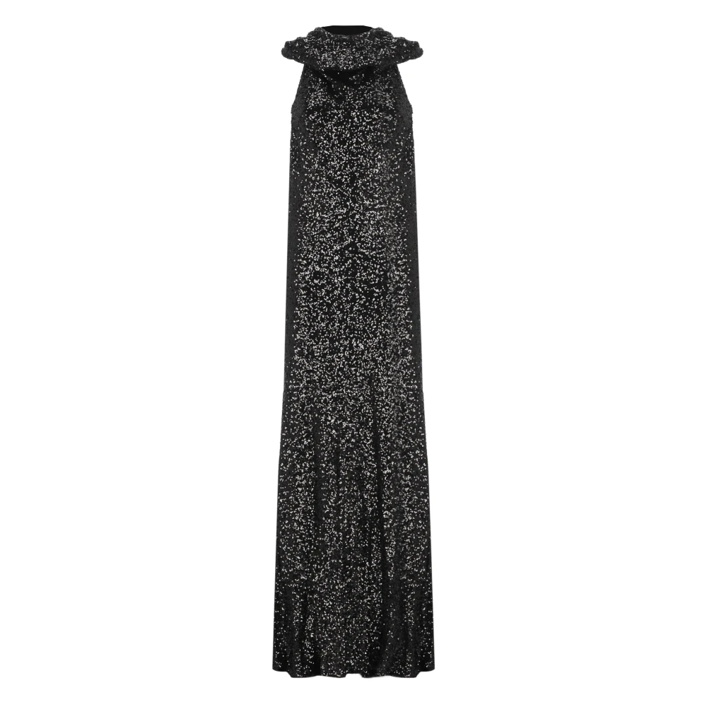Pinko Zwarte Paillettenjurk Rechte Hals Mouwloos Black Dames