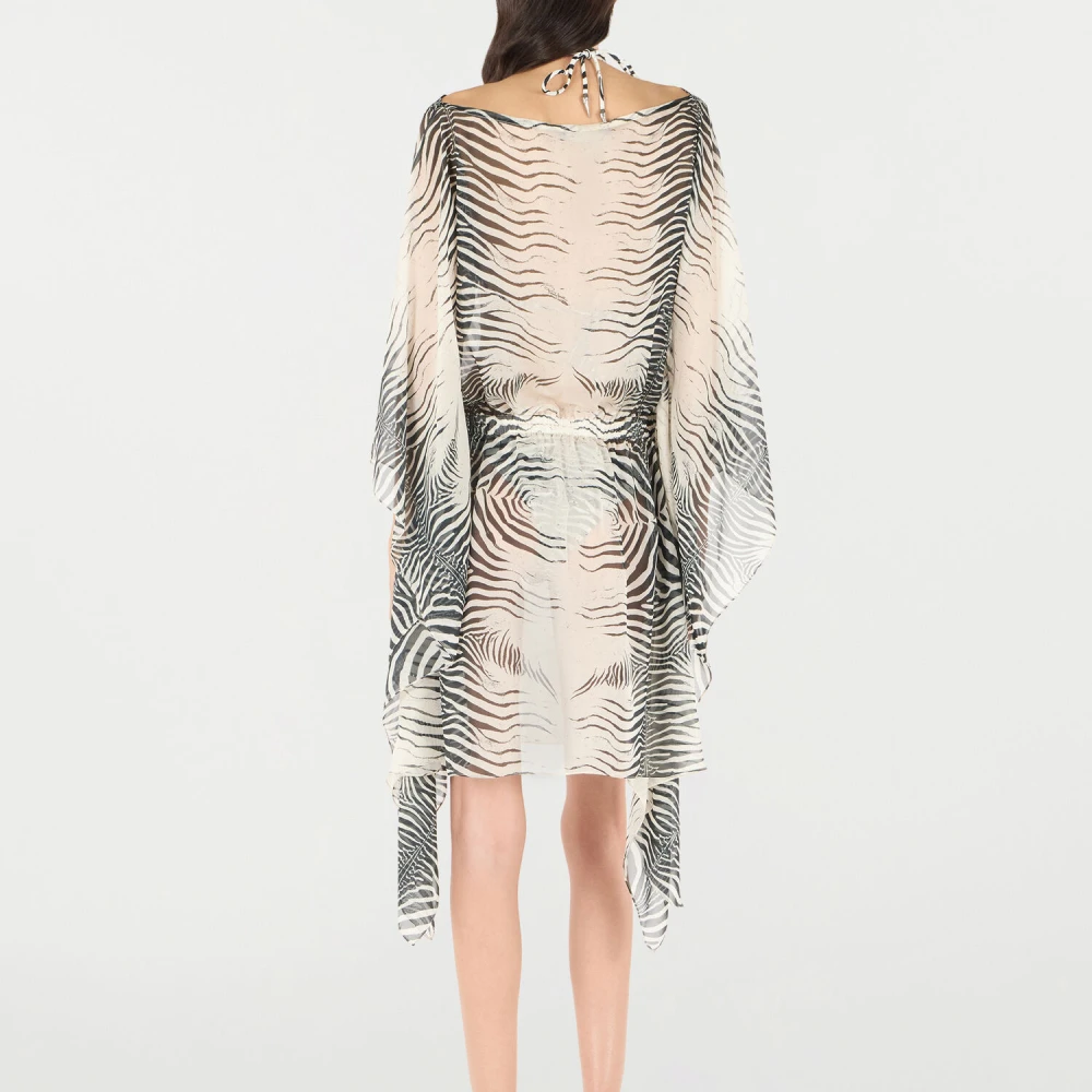 Roberto Cavalli Zebra Print Caftan Jurk Black Dames
