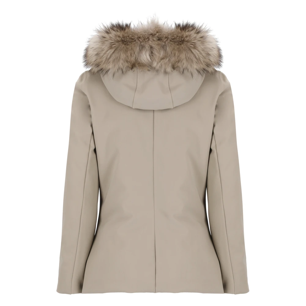 RRD Beige Gewatteerde Jas met Bont Capuchon Beige Dames