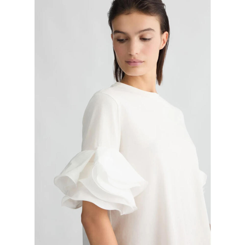 Liu Jo Witte Jersey T-shirt met Taffeta Ruches White Dames