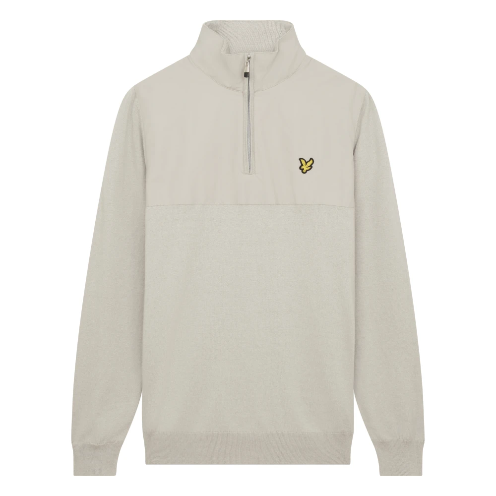 Lyle & Scott Overlay ¼ Zip Gebreide Trui Gray Heren