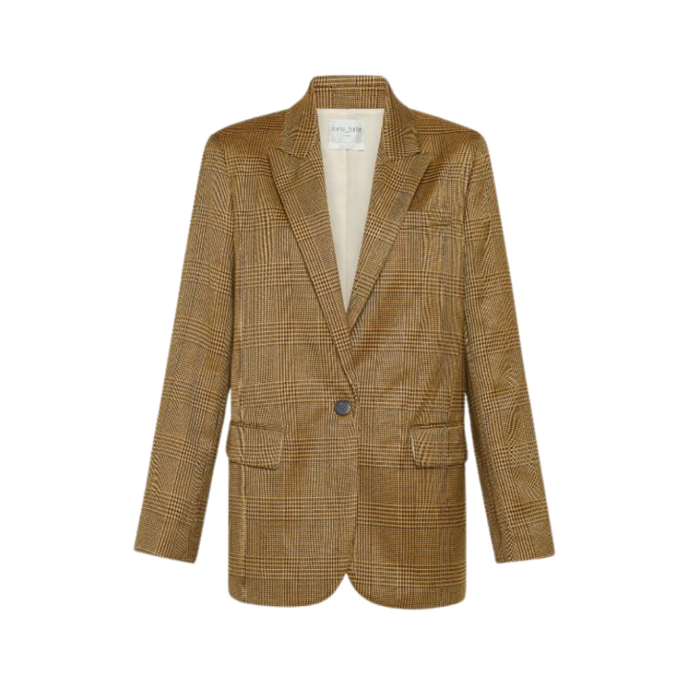 Forte Prins van Wales Geruite Tailored Jacket Brown Dames