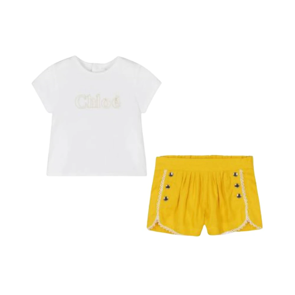 Chloé Lyxigt Linne Shorts och T-Shirt Set Yellow, Flicka