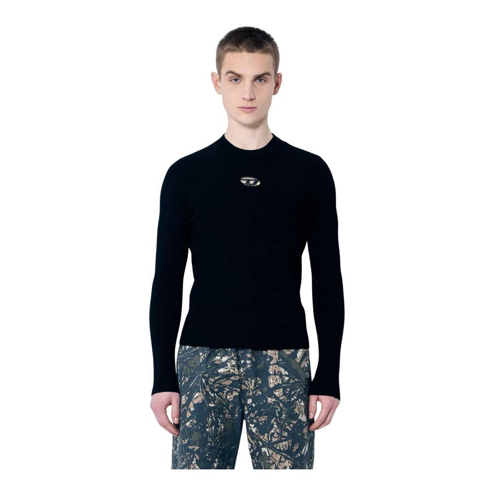 Diesel Ronde Ribtrui met D Plaque Black Heren