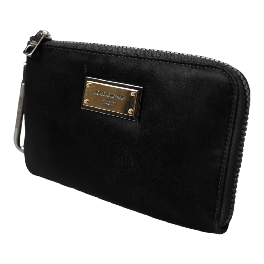Dolce & Gabbana Zwarte Nylon Logo Plaque Sleutelhanger Tas Clutch Black Heren