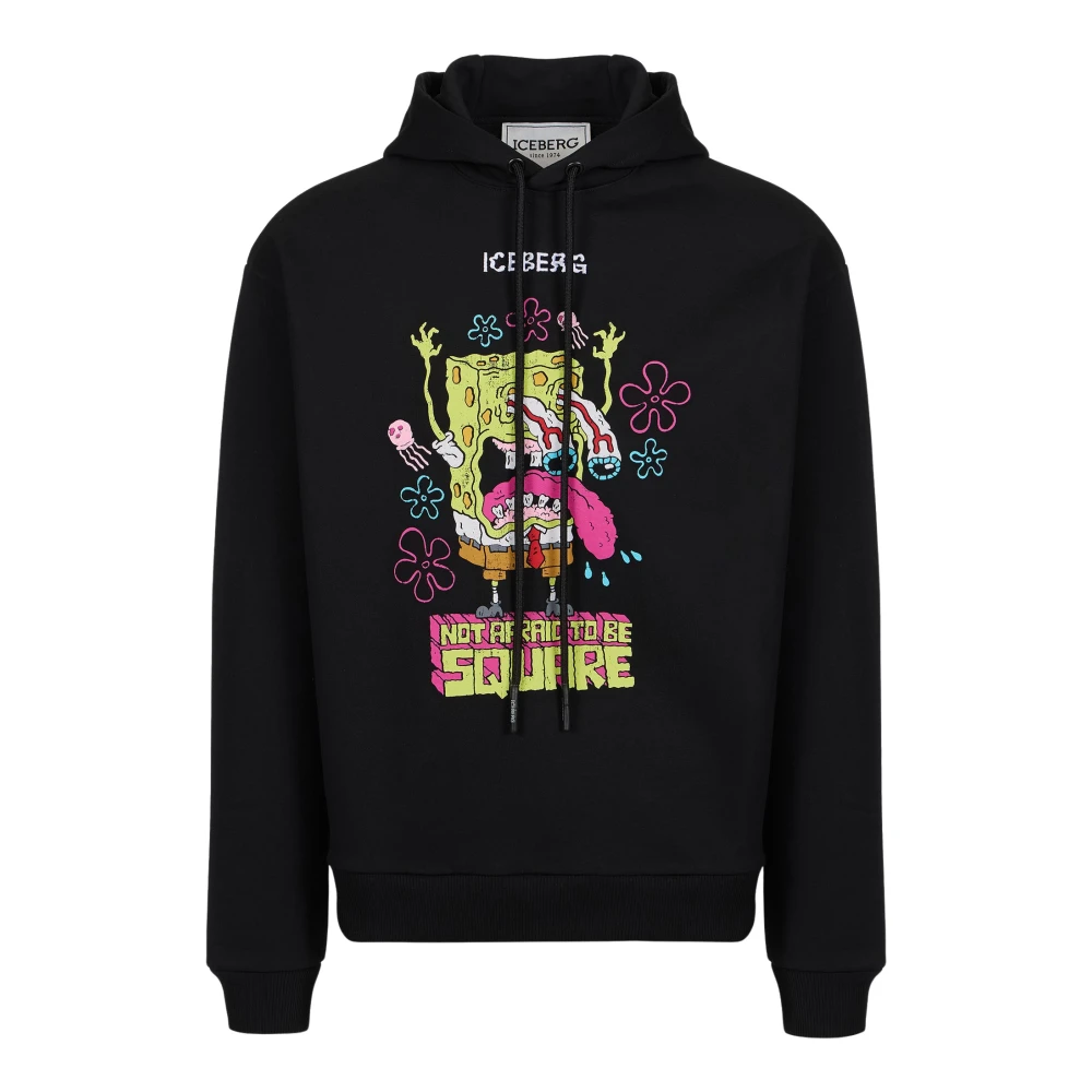 Iceberg Reguliere zwarte fit hoodie met SpongeBob print en logo borduursel Black Heren