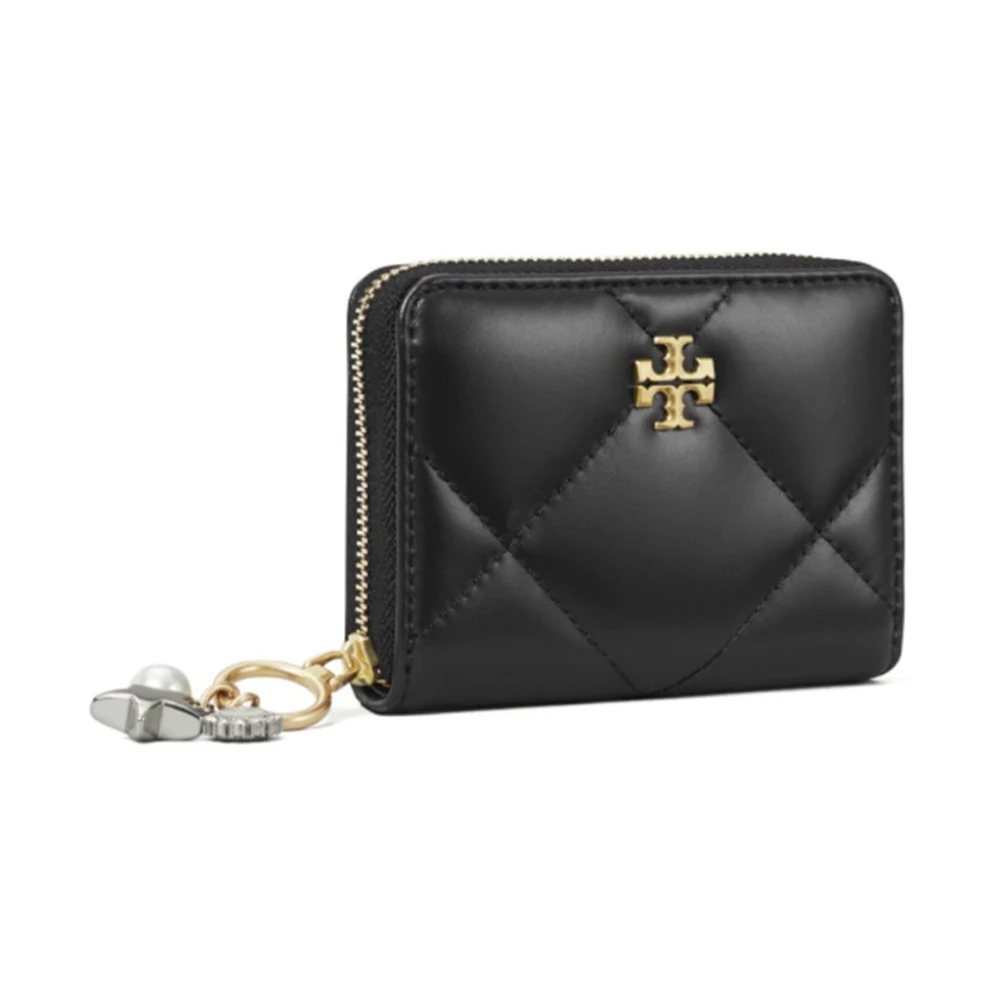 TORY BURCH Gewatteerde leren portemonnee met kristalversiering Black Dames