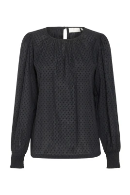 Svart Djup Smock Manschett Blus