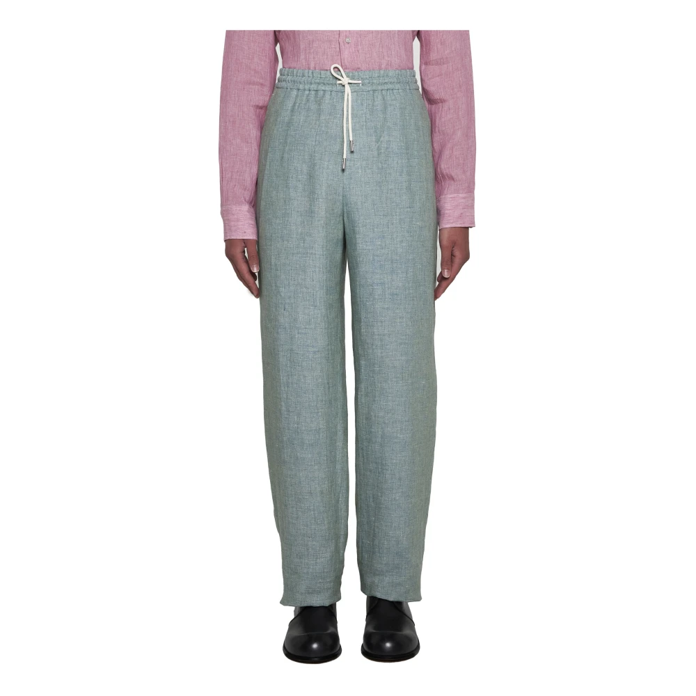 ETRO Groene Linnen Trekkoord Broek Green Heren