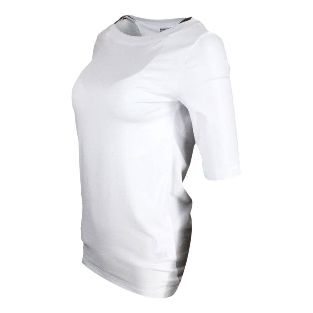BRUNELLO CUCINELLI T-shirt met kwartmouwen en boothals White Dames