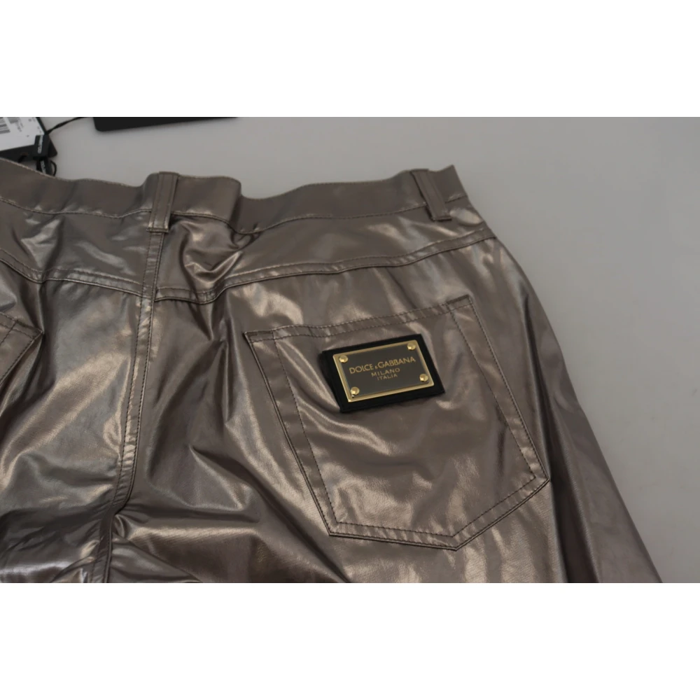 Dolce & Gabbana Metallic Silver Casual Pants Gray Heren