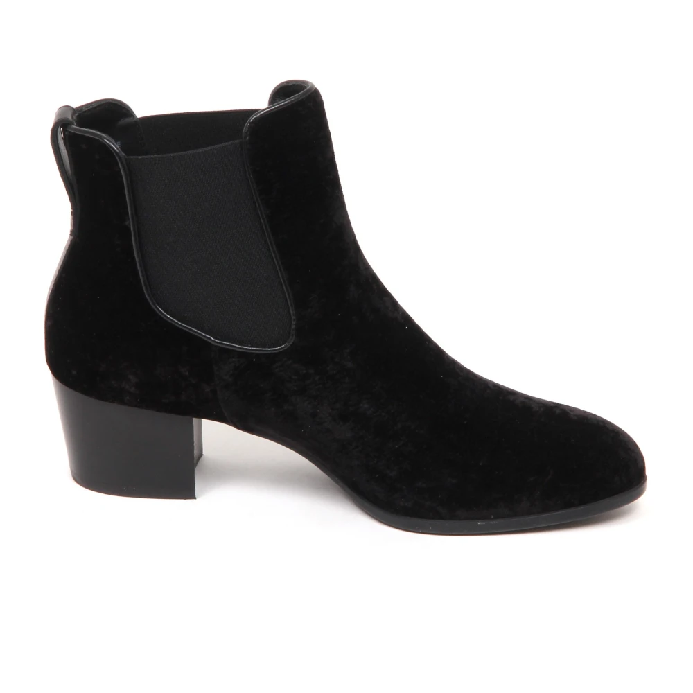 Hogan Women's Black Velvet Ankle Boot With Elastic Piping - Heeled Boots - 3 Uk - Shoes