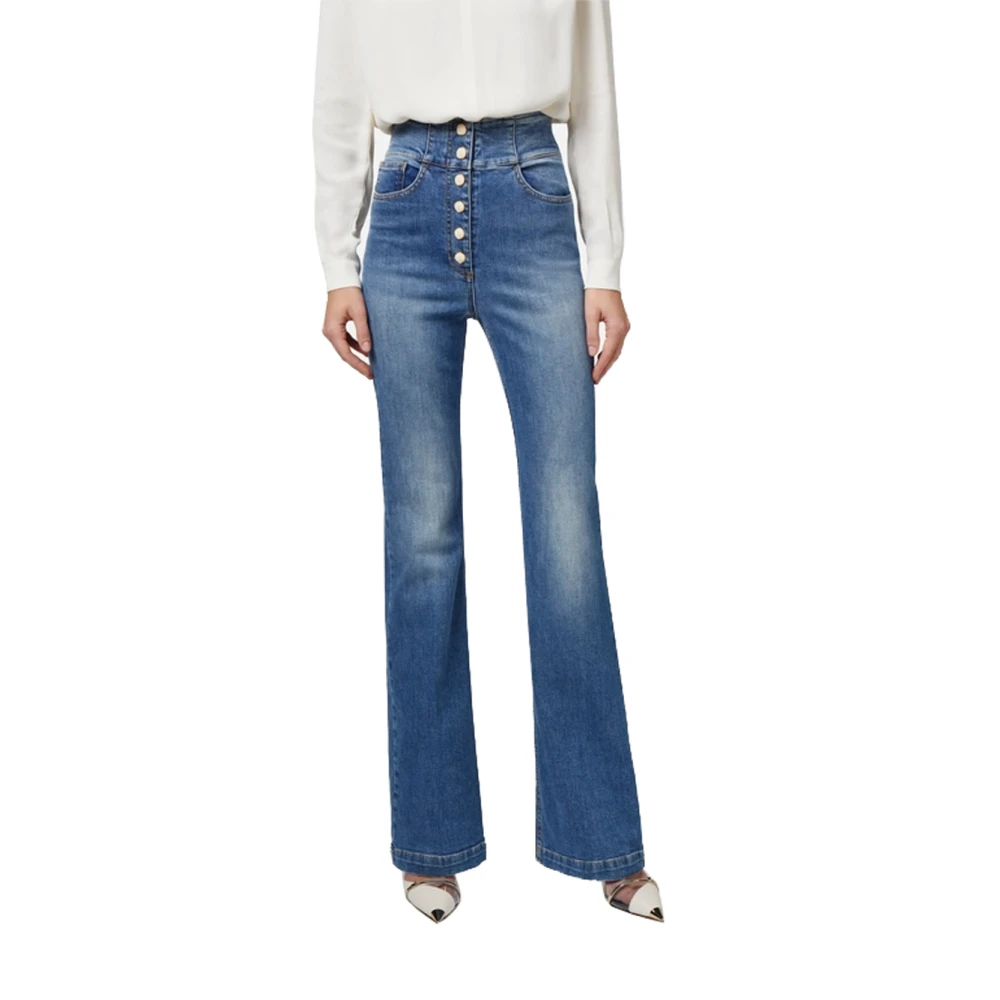 Elisabetta Franchi Hoge taille uitlopende katoenen jeans Blue Dames