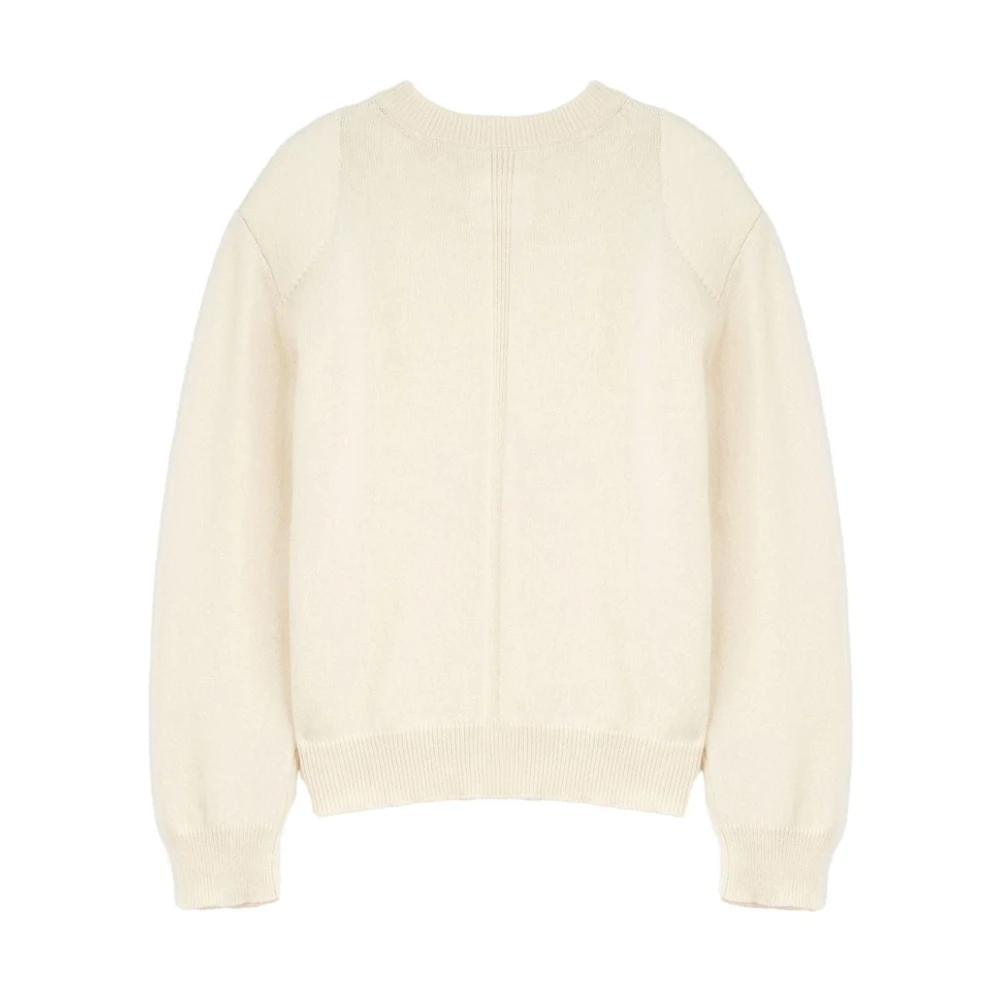 Jil Sander Fijngebreide Witte Trui met Ronde Hals Beige Heren