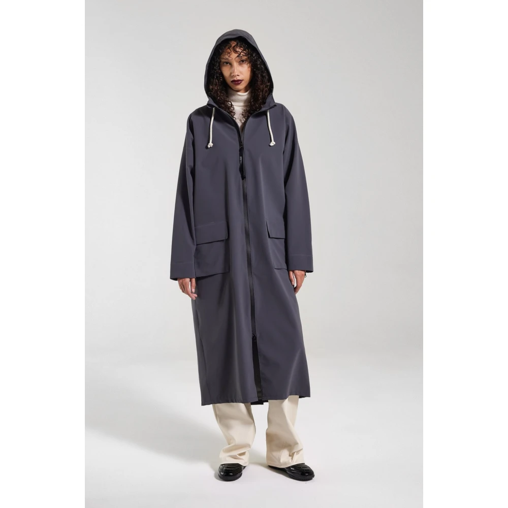 Stutterheim Mat Lang Regenjas met Aqua Guard Rits Blue Dames