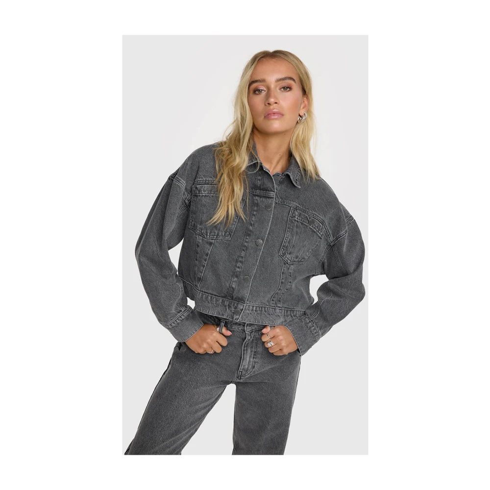Alix The Label Cropped Tape Denim Jacket Black Dames