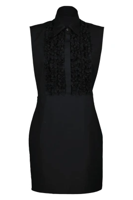 Svart poplindress med hög hals