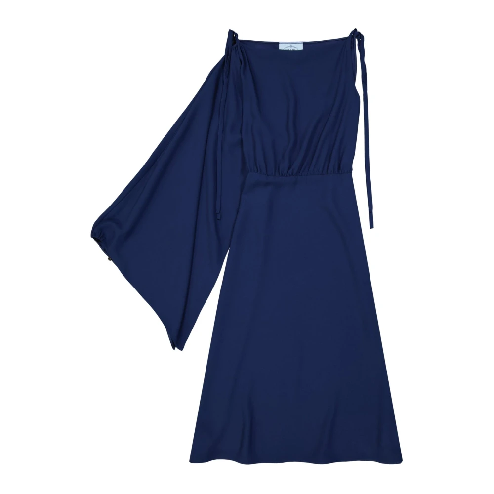 Prada Flared One Sleeve Midi Jurk Blue Dames