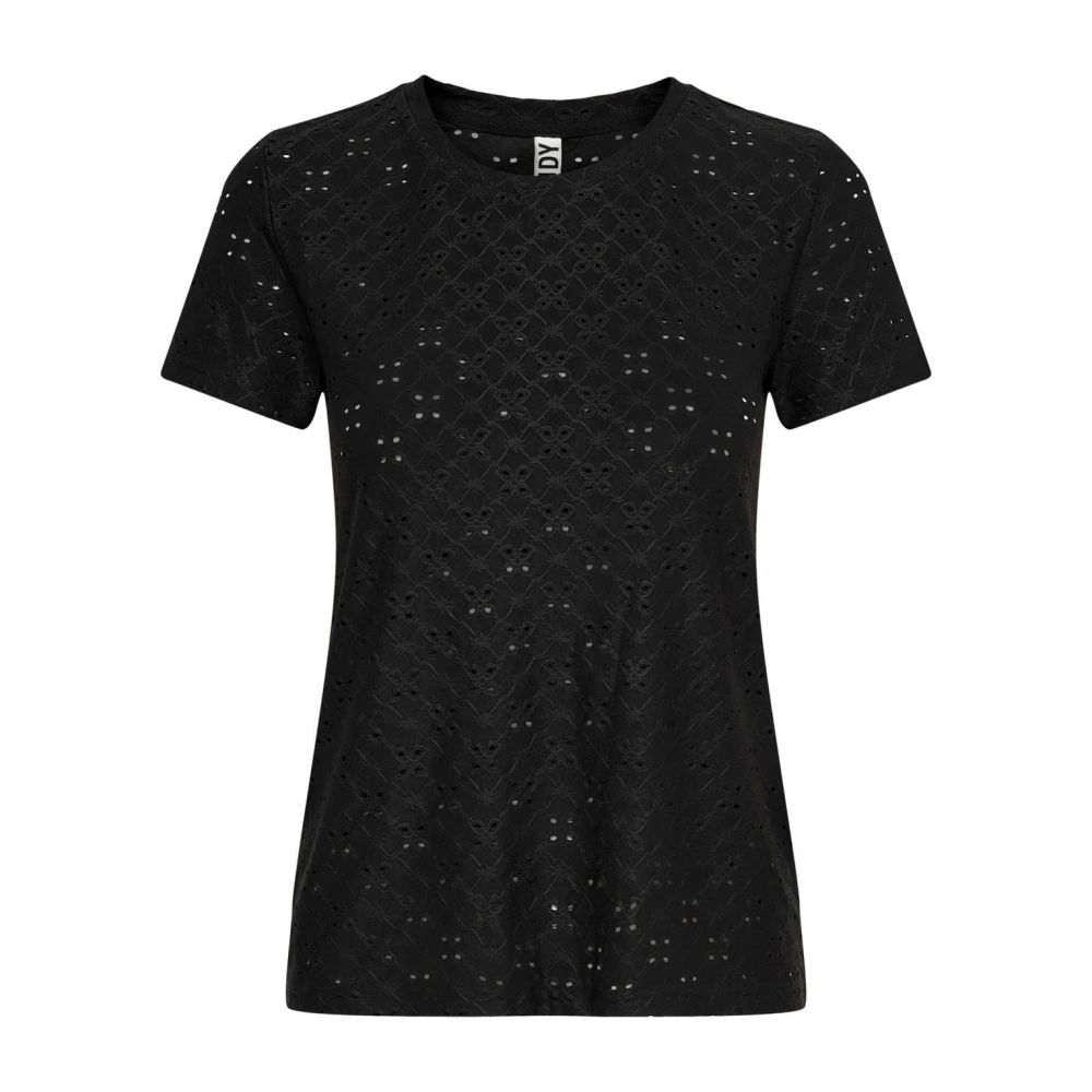 Jacqueline De Yong Women's Black Eyelet Detail T-Shirt