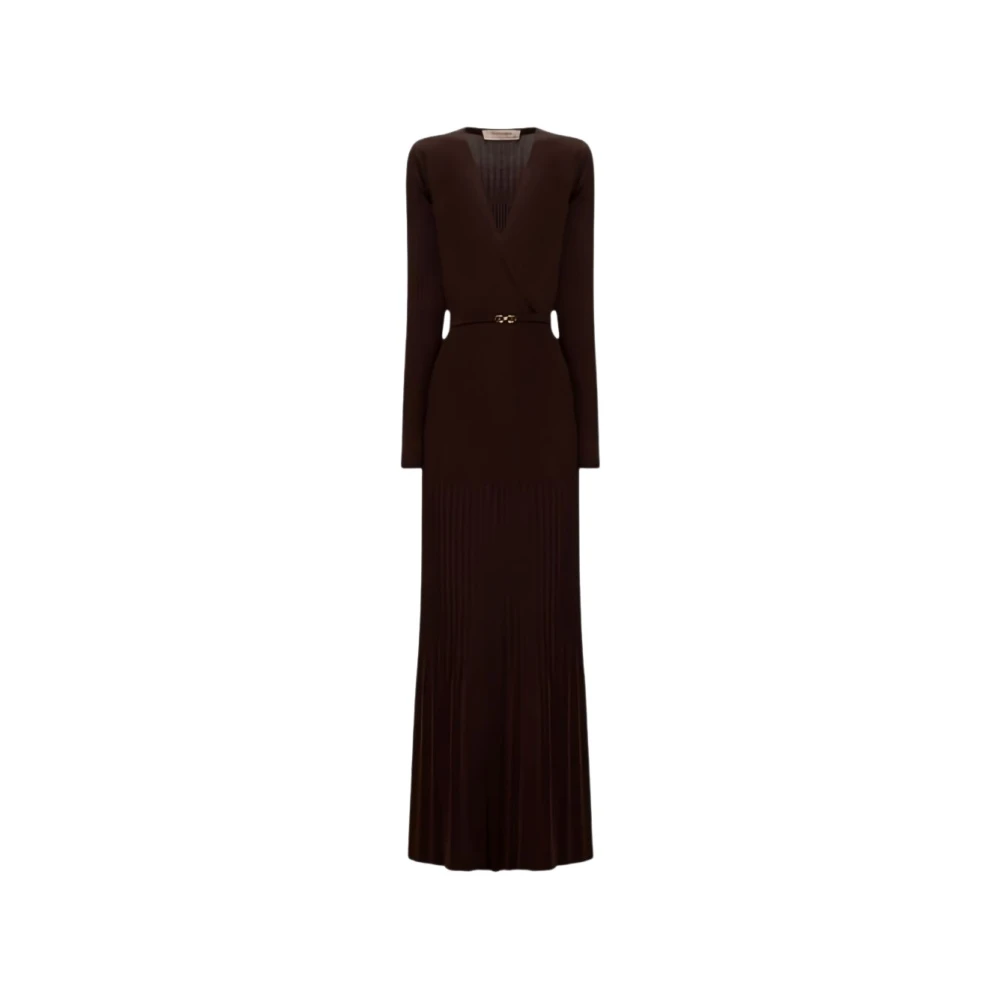 Twinset Donna Marrone - Abito Midi In Maglia Con Cintura - Dresses - M