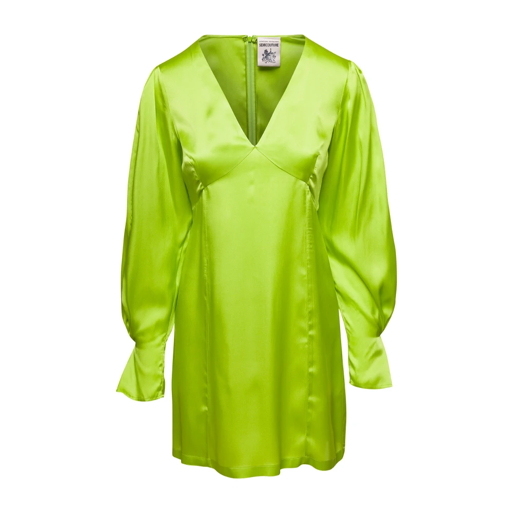 Semicouture Lime Green V-Neck Silk Blend Dress Green Dames