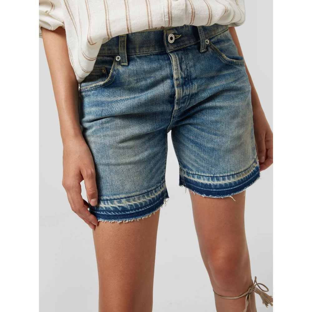 Dondup Stretch Denim Bermuda Shorts Lage Taille Blue Dames