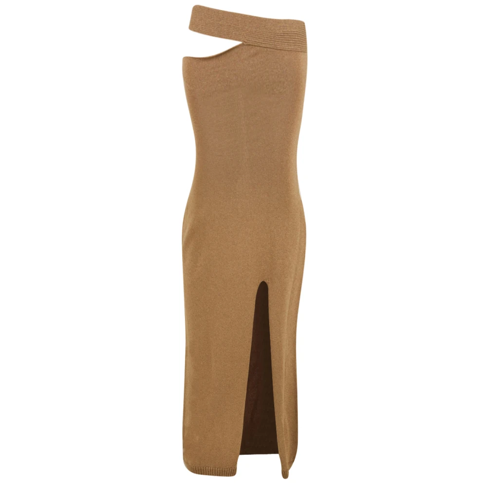 Akep Vrouw Beige Kleedjes Dames, S, Polyester, Lange Gebreide Jurk