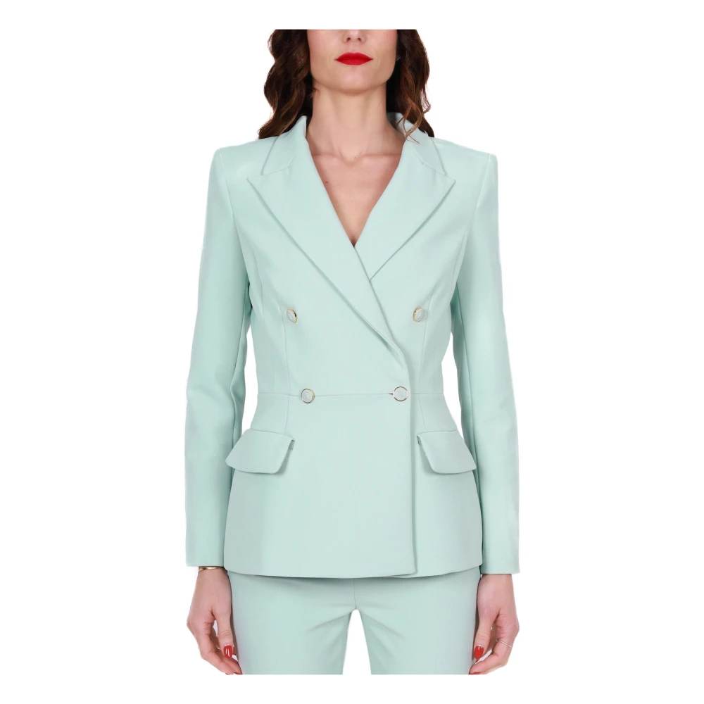 Elisabetta Franchi Groene Double-Breasted Blazer in Crêpe Green Dames