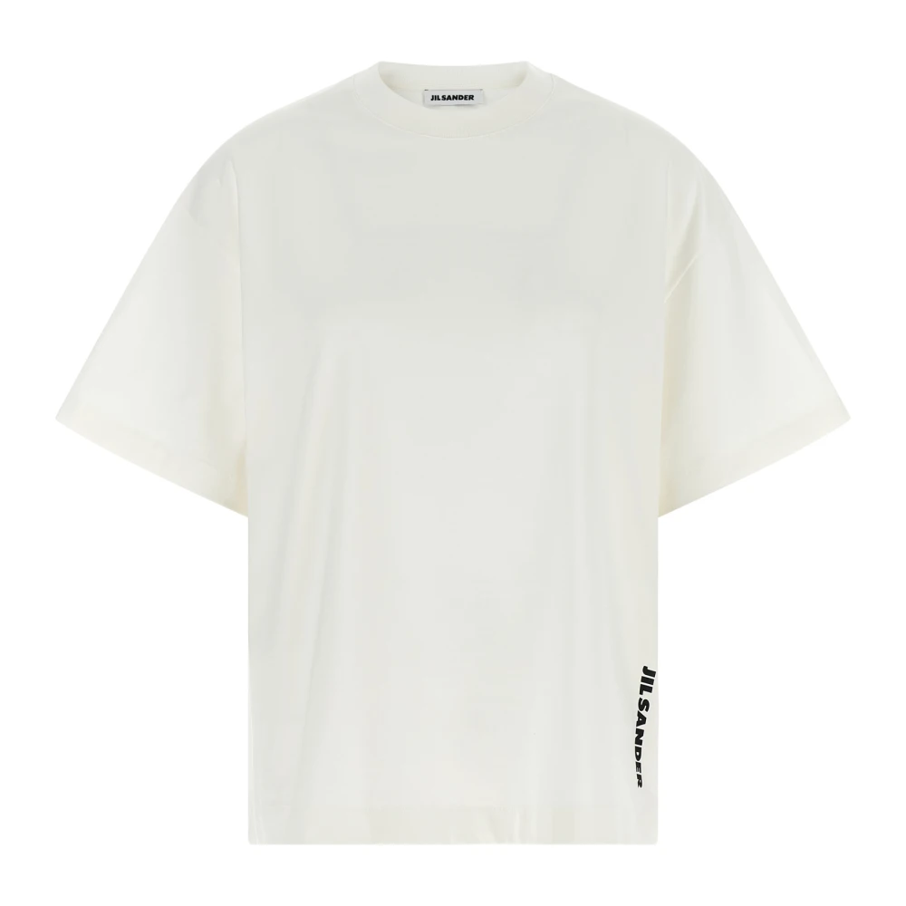 Jil Sander Kvinno Vit Toppar Dam, M, Bomull, Enkel T-Shirt I Bomullsjersey