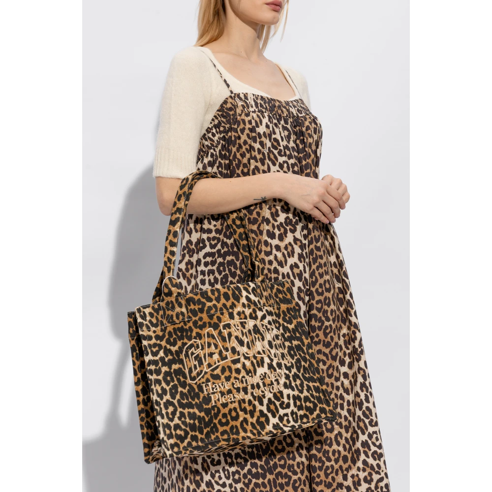Ganni Shopper tas met logo Brown Dames