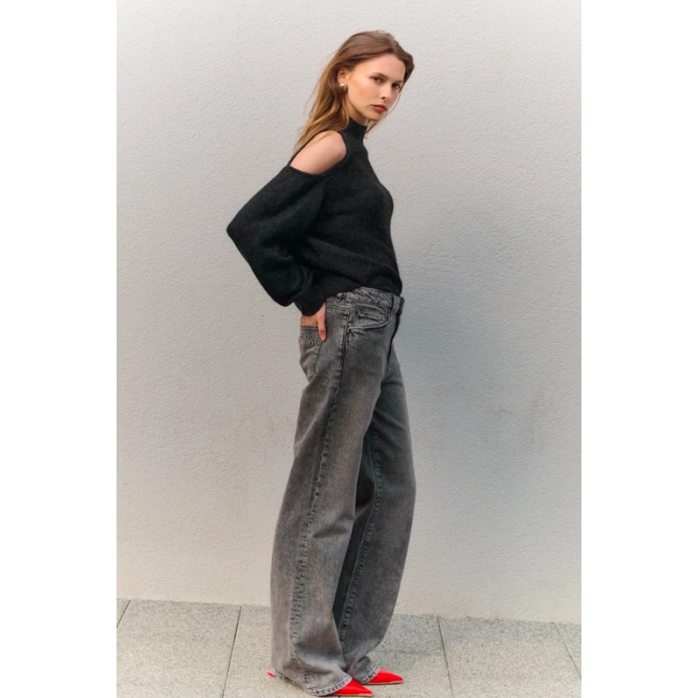 Dante 6 Zwarte Alpaca Trui met Open Schouders Black Dames