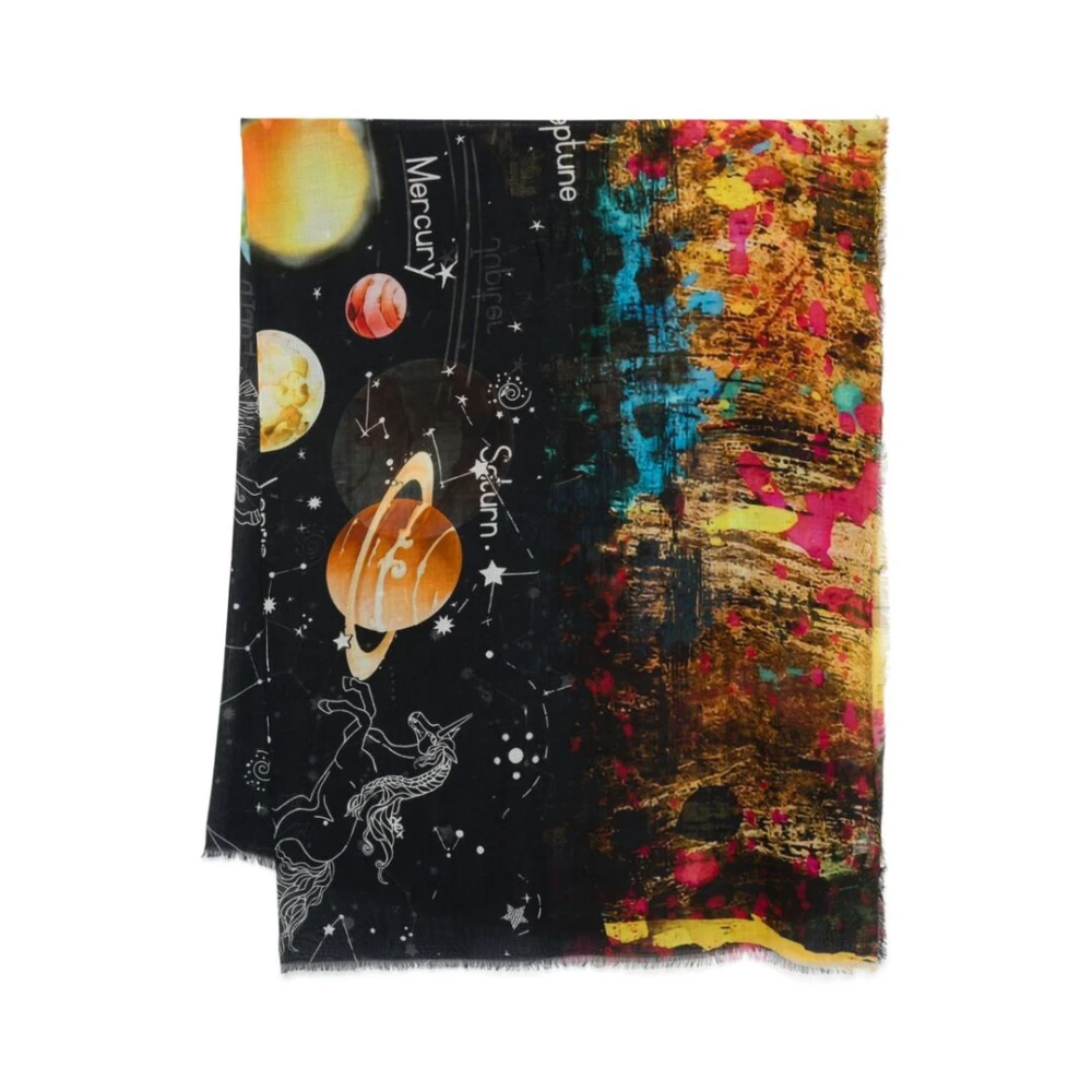 D'aniello Multikleur Space Print Rafelrand Wrap Multicolor Dames