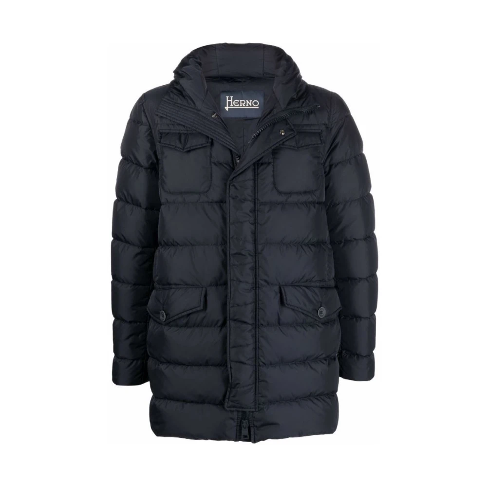 Herno Navy Blauwe Parka Jas Black Heren