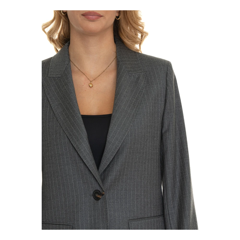 Max Mara Studio Gestreepte Lange Jas met 1 Knoop Gray Dames