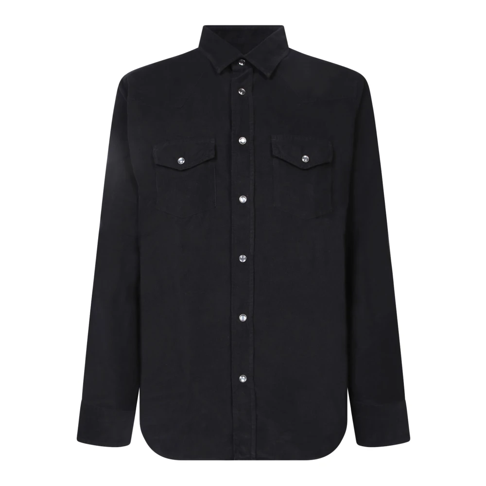 Tom Ford Zwart Fluwelen Overhemd Klassieke Stijl Black Heren