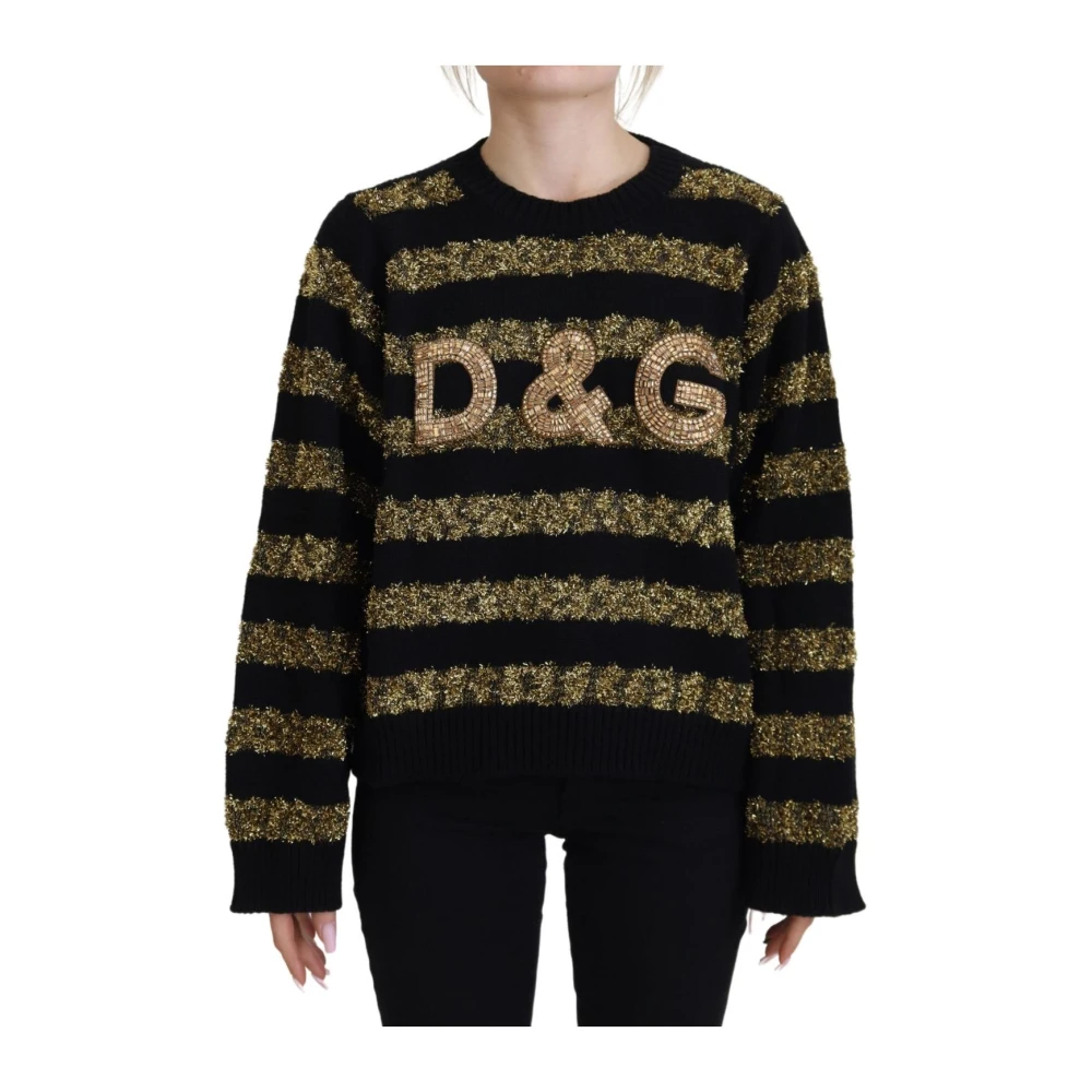 Dolce & Gabbana Crystal Cashmere Jumper - Black Gold - Female - Round-Neck Knitwear - Black - Xs - Knitwear - Image 3