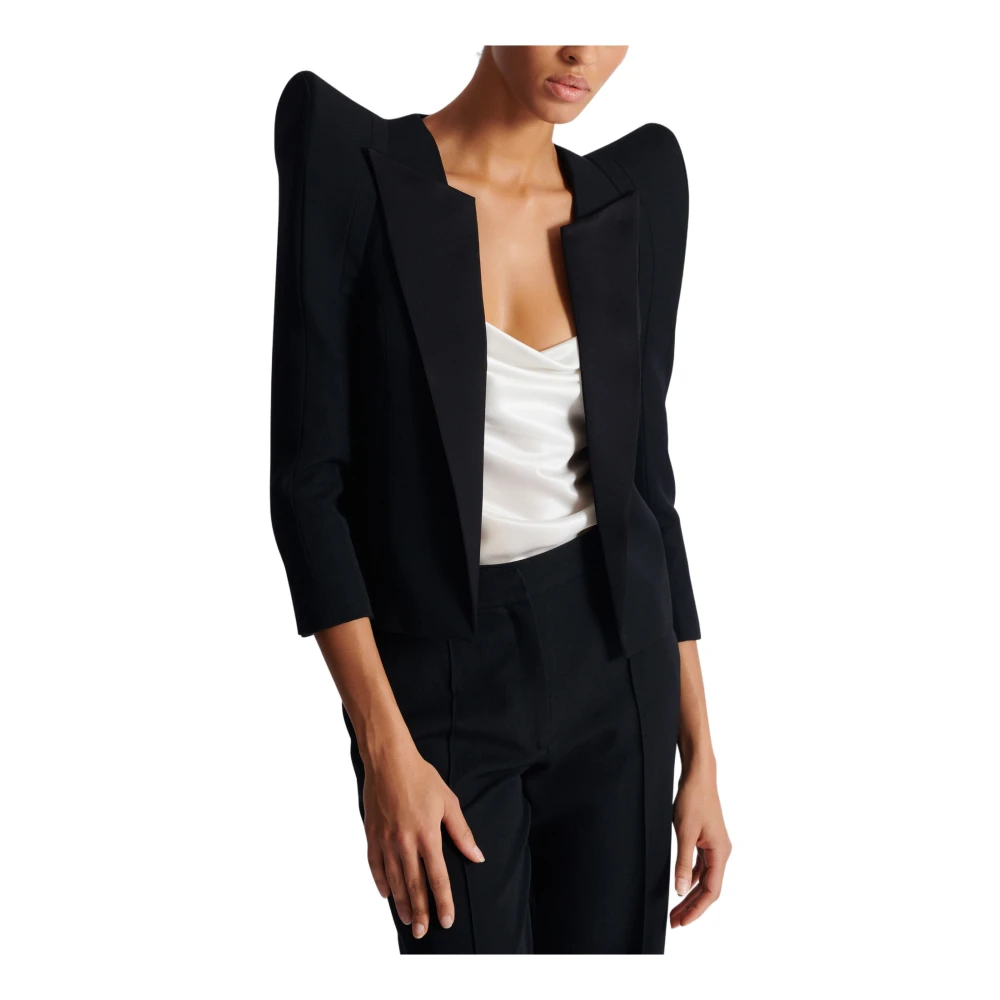Balmain Geknipte grain de poudre jas met gestructureerde schouders Black Dames