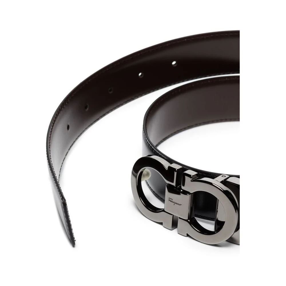 Salvatore Ferragamo Omkeerbare Leren Riem Gancini Stijl Black Heren