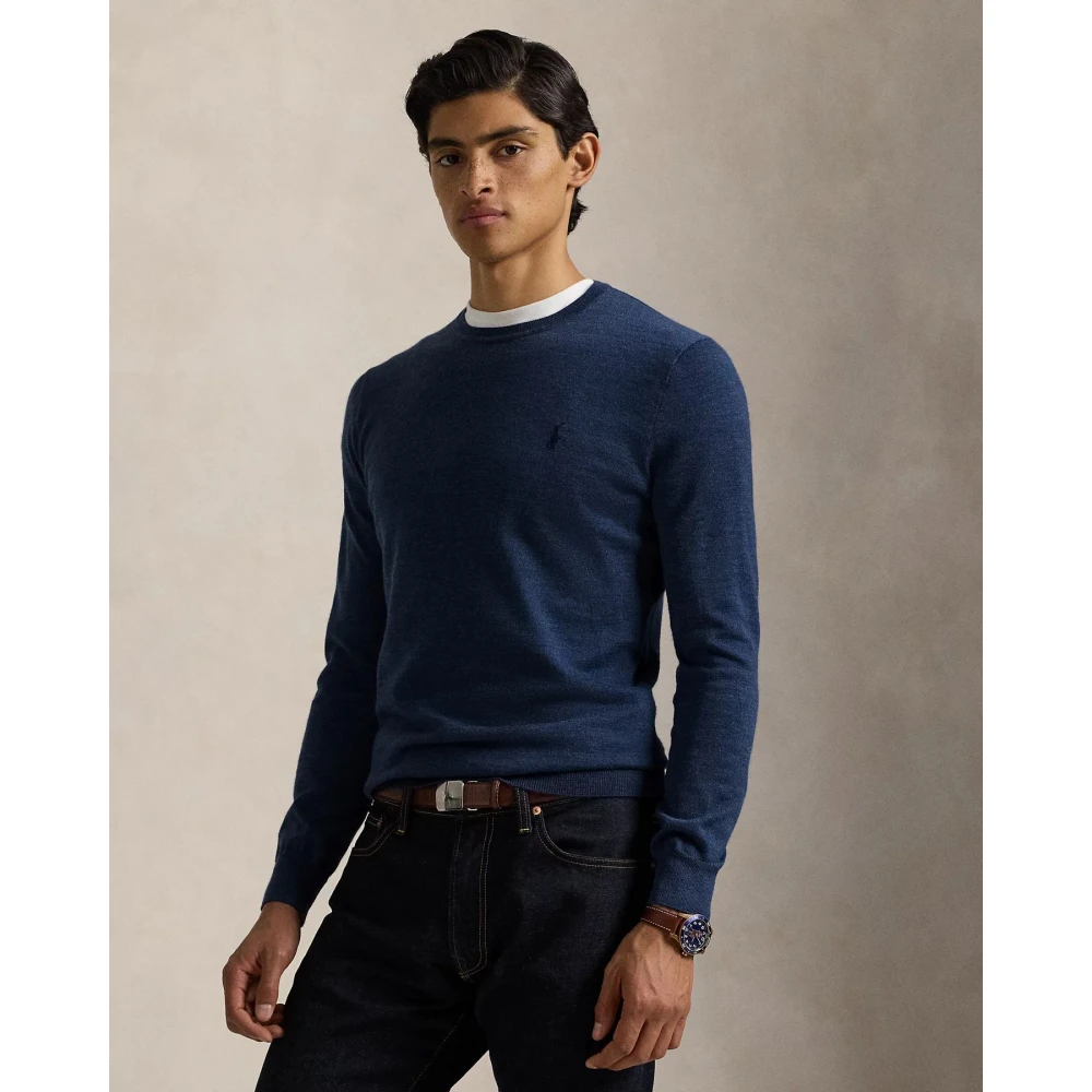 Polo Ralph Lauren Slim-Fit Wasbare Wol Ronde Hals Sweater Blue Heren