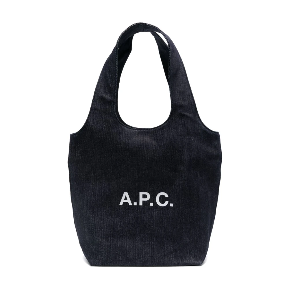 A.p.c. Blå Denim Logo Print Toteväska Blue, Herr