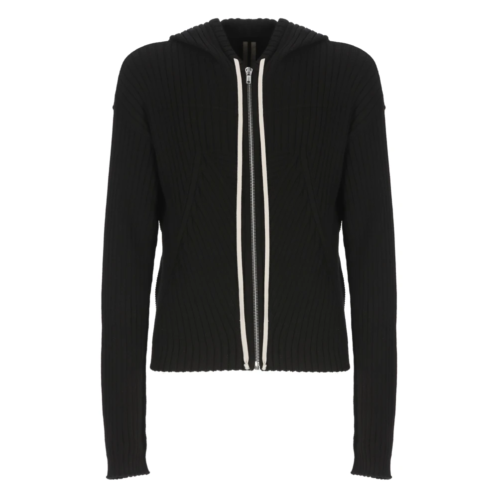 Rick Owens Ribgebreide Hoodie Black Heren