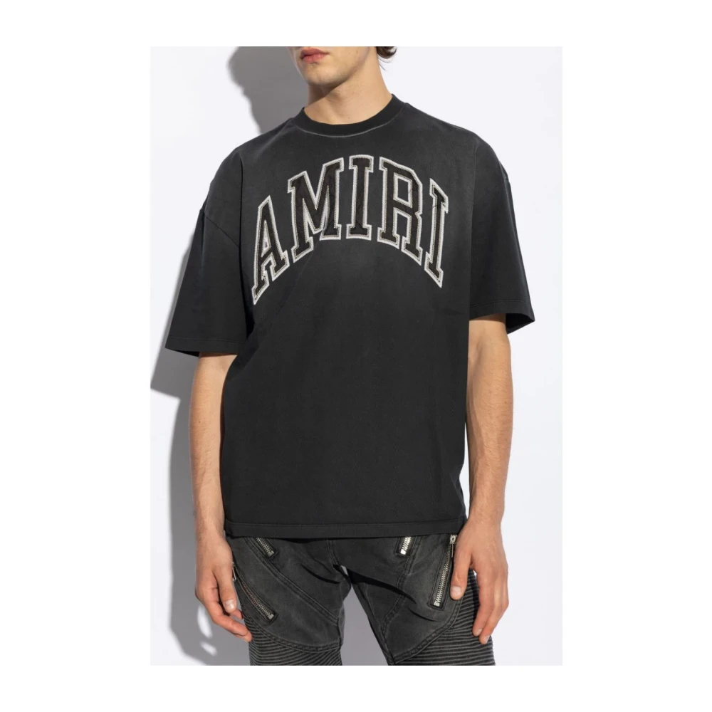 Amiri Zwarte Crewneck Patch T-shirts en Polos Black Heren