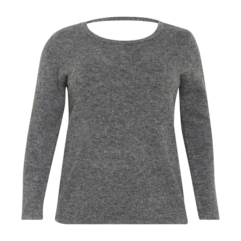 Kaffe Curve Donkergrijze Melange Gebreide Trui Gray Dames