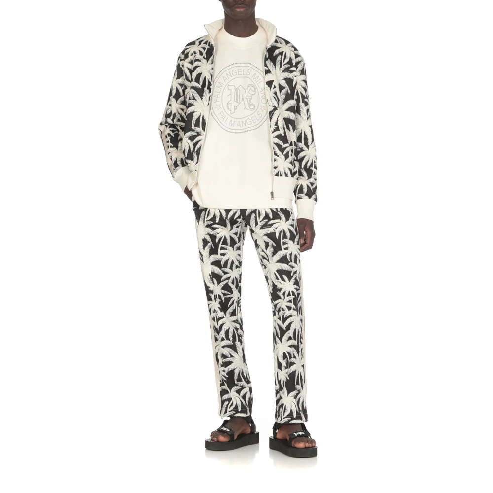 Palm Angels Zwarte Broek met Contrasterende Palmenprint Multicolor Heren