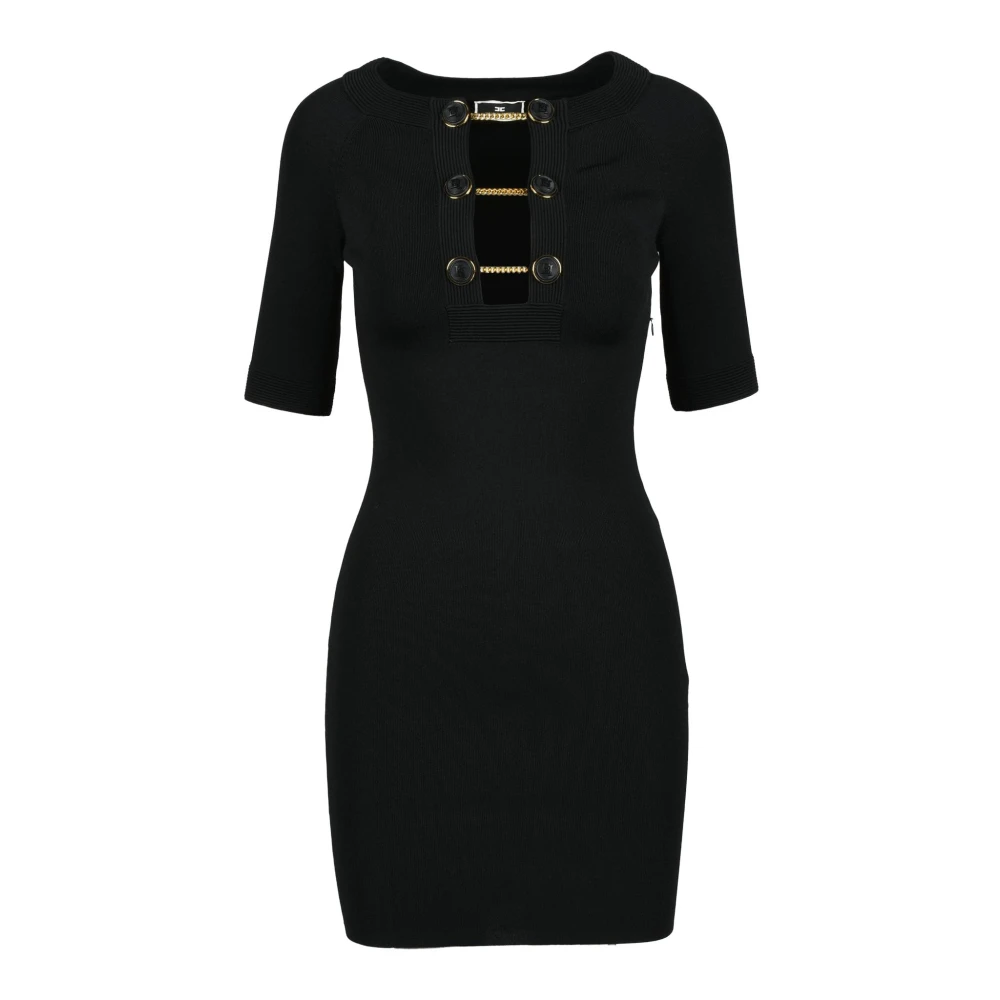 Elisabetta Franchi Korte Geribbelde Jurk Black Dames