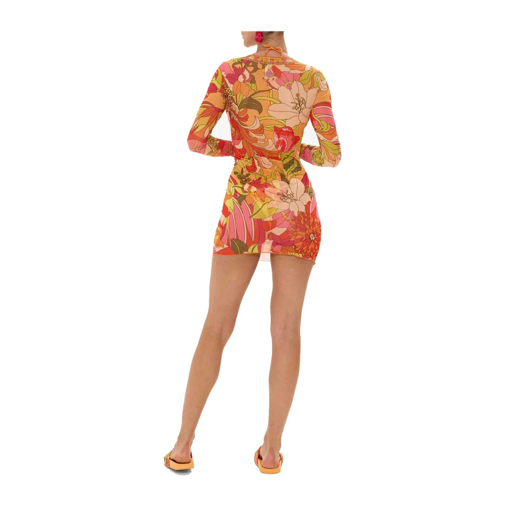 Camilla Retro Bloemen V-Hals Mini Jurk Multicolor Dames