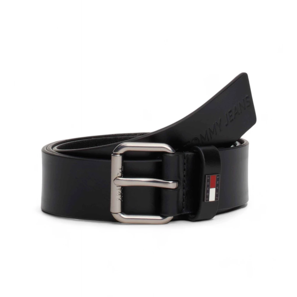 Tommy Jeans Zwarte leren riem met vierkante gesp Black Heren